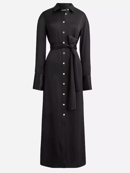Nwt J. Crew Drapey Belted Shirt-Dress Luster Crepe In Black
